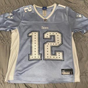 Light Blue/Glitter outlined Tom Brady New England Patriots Jersey-SIZE MEDIUM